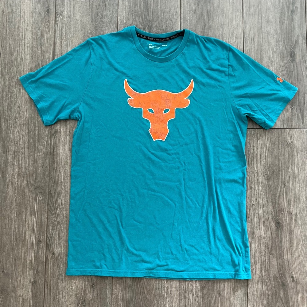 Under Armour Project Rock Brahma Bull T-Shirt Mens Large Teal Blue Orange